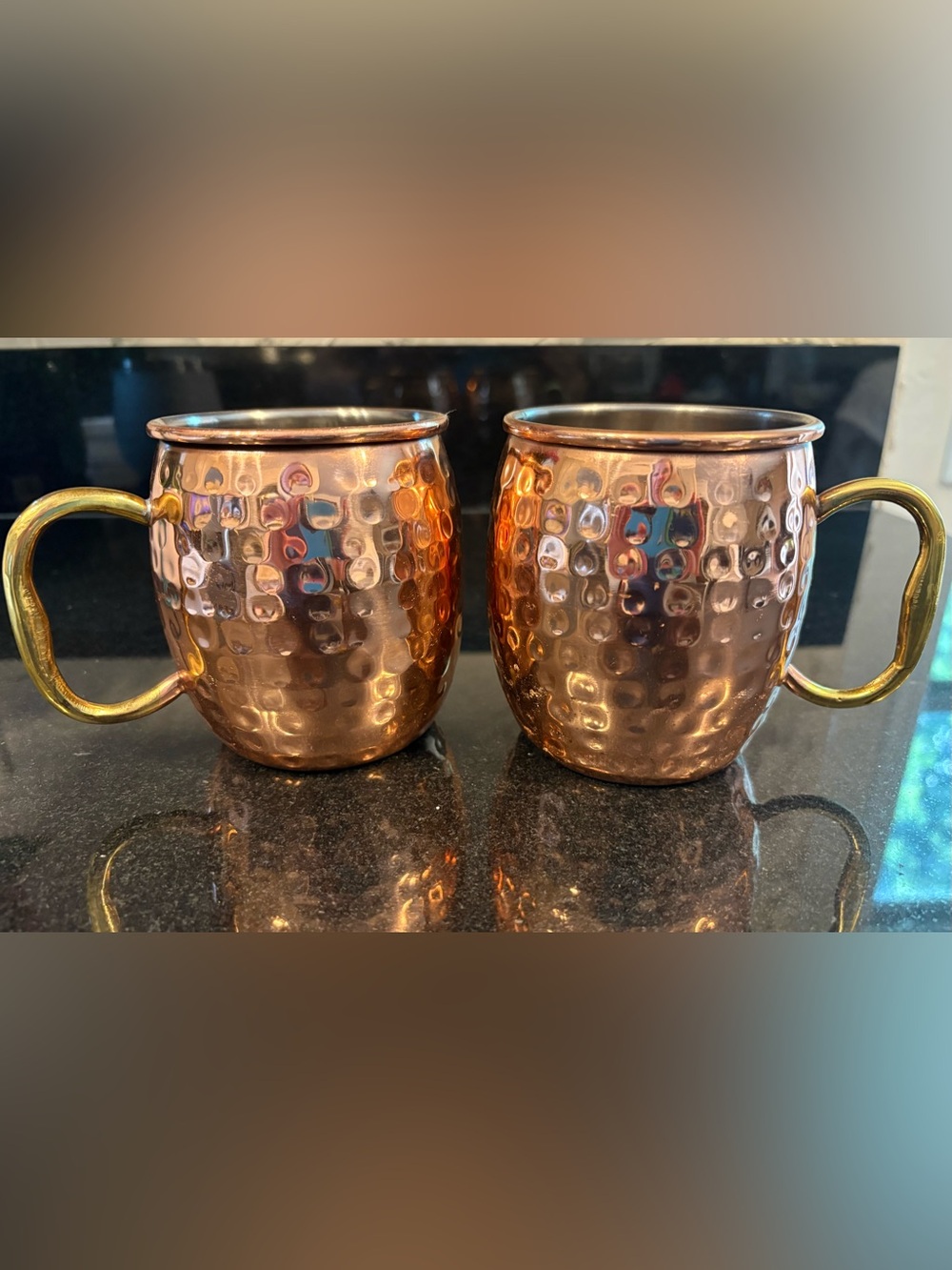 Hammered Copper Moscow Mule Mugs with Brass Handles - Set of 2